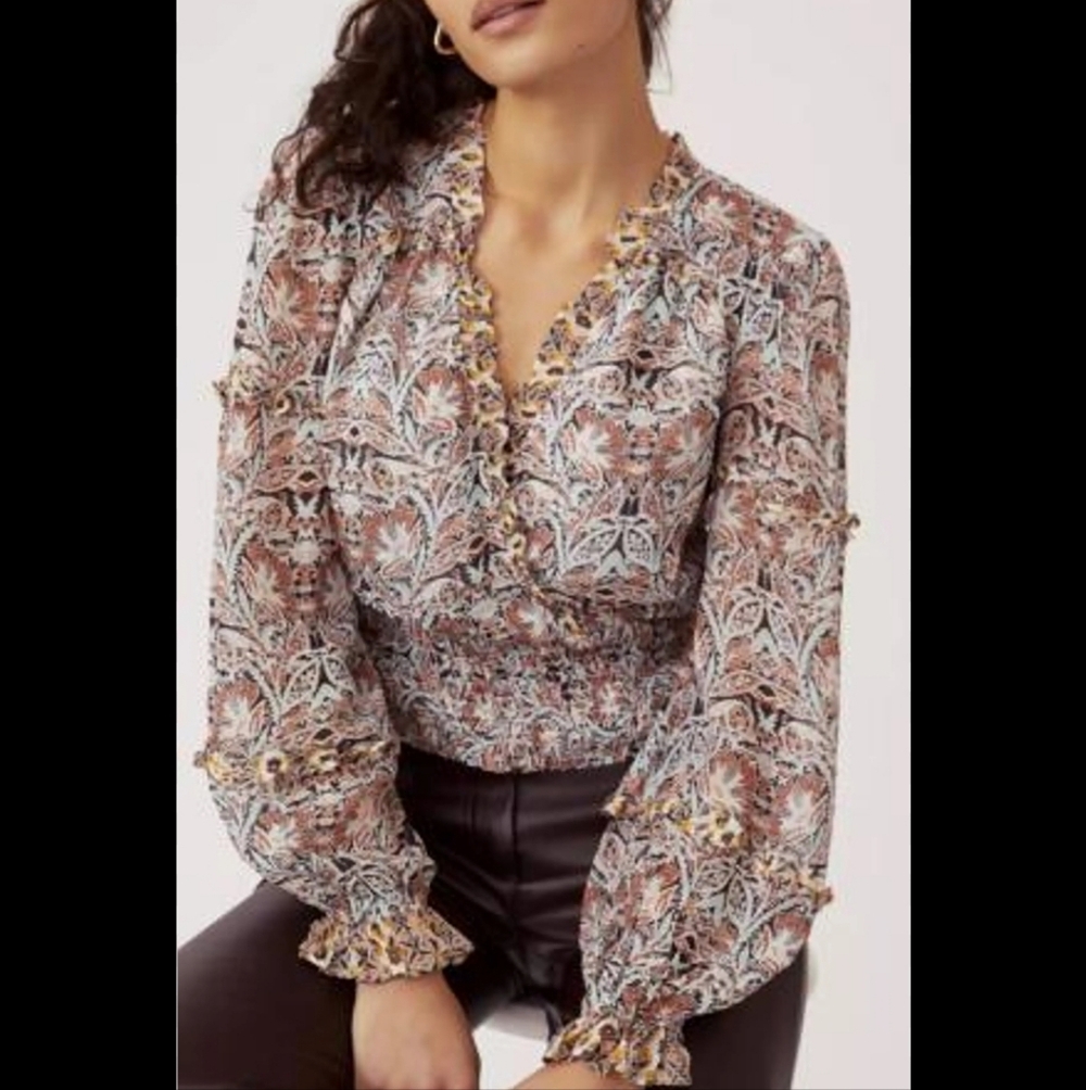 Anthropologie Multicolor Ruffle V-Neck Top - Picture 2 of 10